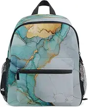 [Caihoyu] Cool Backpacks Kids Boys/Girl Waterproof Diaper Bag Backpack with Chest Strap Marble White Turquoise, Marble White Turquoise, Small, Marble White Turquoise, S