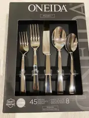 ONEIDA PERRY 45pc FLATWARE W/ 5PC HOSTESS NIB STAINLESS STEEL