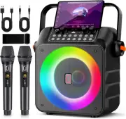 Karaoke Machine for Adults Kids: Portable Bluetooth Speaker with 2 Wireless Mic