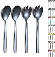 [Evanda] Black Salad Server Set, Black Titanium Plating Stainless Steel Salad Serving Set with Titanium Black Plating, Salad Spoon, Salad Servers, Salad Fork, Pack of 4