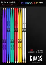 CHAOS 5B DRUMSTICKS - x6 PAIRS DRUM STICKS RED GREEN BLUE PURPLE YELLOW WHITE