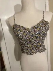 NWT BCBGeneration med Floral Crop Top festival side zipper elastic fringe back