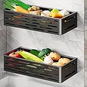 Kitchen Spice Rack, Wall Mounted Condiment Rack, Mobile Spice Shelves for Refrigerator [Pack of 2] Multifunctional Wall Art for Kitchen Bathroom (Colour: Black, Size: 40 x 15 x 9 cm)