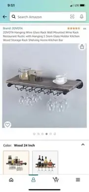 Industrial Wall Mounted Wine Rack Glass Holder Stemware Floating Shelf Iron Bar