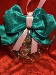 Christmas Ornament Clear Flat Plastic Filled Wire Glass Beads 3” X 1.5”