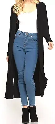 Long Sleeve Light Knit Black Long Cardigan Woman's Coverup Size S