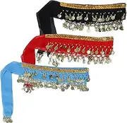 [Baluue] 3pcs Hip Scarf with Sparkly Tassel Fringe for Belly Dancing Durable Decoration for Stage Festival Outfit for Women