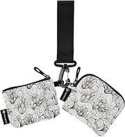 [Amooorous] Black and White Design Irregular Lines Dual Wristlet Wallets for Women Slim Detachable Women's Money Organizers with Zipper Coin Pocket for Work Travel 2 Packs, Black and white design irregular