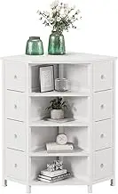LUMTOK 8 Drawers Corner Dresser with Storage Fabric Drawers and Open Shelves for Small Space，Bedroom，Entryway，Living Room (White)