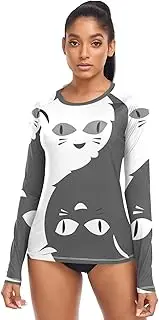 [RPLIFE] White Black Yin Yang Cats SPF Womens Long Sleeve Shirts Rash Guard Surf, Hiking Clothing Women Summer