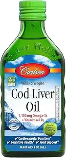 Carlson - Cod Liver Oil, 1100 mg Omega-3s + A & D3, Liquid Fish Oil Supplement, Wild-Caught Norwegian Arctic Cod-Liver Oil, Sustainably Sourced Nordic Fish Oil Liquid, Green Apple, 250 mL (8.4 Fl Oz)