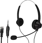 RJ9 Office Headset Binaural Telephone Headset Adjustable Speaker Volume Microphone Mute Double Sided Corded for Office Communication