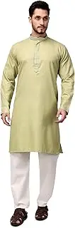 [CRAFTSTRIBE] Men's Cotton Embossed Embroidered Kurta Pyjama Set Light Green Size-38