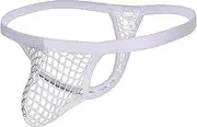 [FBIEE88TR] Men's See-Through T-Back Thong Sexy Mesh String Underwear Breathable G-Strings Bikini Pouch Underpants(White,Large)