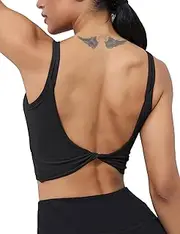 [LUYAA] Womens Workout Sports Bras Backless Padded Yoga Tank Tops Crop Twist Low Back Cami Bra for Gym