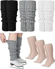 [Chuarry] 6 Pairs Skating Leg Warmer Sets for Women Girls Knit Long Leg Warmers Skating Socks Calf Socks Set for Figure Skating