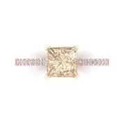 1.66 Princess Real Morganite Promise Bridal Wedding Designer Ring 14k Rose Gold