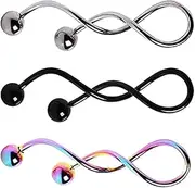 [COLLBATH] 3pcs Twist Navel Ring Belly Piercing Studs Dangle Belly Ring Helix Earrings Piercing Decor Earings Belly Piercing Rings Ear Decoration Jewelry Stainless Steel, 3.8x0.5cm, Stainless Steel, No