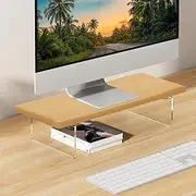 Monitor Stand Riser 5.5/8.5 cm 2 Height Adjustments Acrylic Stand with Installation Tool, Desk Organizer Accessories Office Desk Storage Rack Screen/PC/Printer/Laptop Riser 20x40 cm (Maple)