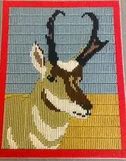 Handmade Needlepoint Antelope Animal Head 11"X 14" Unframed Man Cave Hunt
