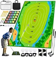 Golf Chipping Game with Sticky Balls Set, Golf Chipping Game Mat with Clubs and Putting Cup, Golf Game Hitting and Training Mat for Kids Family Adults Indoor Outdoor Stick and Chip Golf Ball Game Set