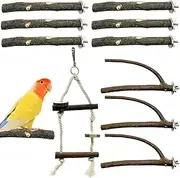 10 Pieces Natural Wood Bird Perch Wooden Parrot Perch Stand Fork Toys Hanging Multi-Branch Perch Platform Hammock Swing Toy for Macaws, Parakeets Cockatiels Macaws Finches