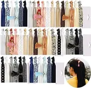 Syhood 48 Pcs Ribbon Hair Ties with Tassel No Crease Hair Ties Elastic Fabric Bands Ponytail Holder for Women Accessories