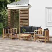 5 Piece Garden Lounge Set with Dark Grey Cushions Bamboo, Conversation Sets