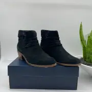COLE HAAN Alayna Slouch Booties v notch cutout boho in black suede size 6.5B NEW