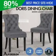 ALFORDSON 2x Dining Chair Kitchen Lounge Retro Button Tufted Wooden Fabric Grey