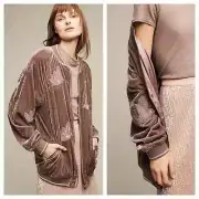 NEW Anthropologie West End Embroidered Bird Velvet Bomber Sz SP Small Petite
