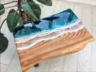 Custom Epoxy Resin River Ocean Wave Resin Coffee Table Wood Plank Dining Tables