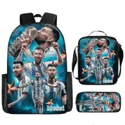 Football Star Messi Printed Backpack Three-piece Set Children's Schoolbag Primary School Students Cartoon Backpack [XH]