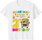 [X.Style] Kids School Bus Theme Make Way It's My 2nd Birthday Toddler ds1229 T-Shirt (S) White