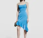 $195 Aidan by Aidan Mattox Women's Blue Asymmetric Ruffle-Hem Dress Size US 12