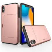 Catzon Slim Armor Case Wallet Card Holder Sliding Cover CRedroseit Card Slot ID Pocket Dual Layer TPU Bumper Phone Case for iPhone (Redrose)