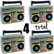 (4) 70's 80's BOOM BOX RADIO Inflatable Blow Up Speaker - Retro Music Party Toy