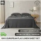 Natural Home 100% European Flax Linen Fitted Flat Sheet Set Charcoal Super King