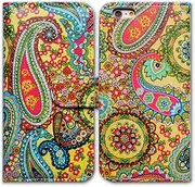 Bfun Packing Bcov Pink Green Paisley Card Slot Leather Wallet Case Cover for iPhone 6 Plus/6S Plus