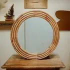 Wooden Wall Mirrors Round Large Makeup Mirror Vanity Home Decor Office 80cm
