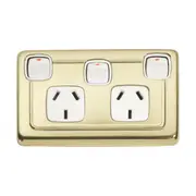 5857 Socket Flat Plate Rocker Double With Switch White Polished Brass