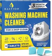[BASTION] Washing Machine Cleaner, Deodorizer, & Descaler 6-Pack - Active Deep Cleaning Tablets For HE Front Loader & Top Load Washer, Septic Safe Eco-Friendly - 3 Month Supply