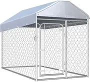 Heavy Duty Outdoor Dog Kennel, Outside Dog Playpen Metal Mesh Sidewalls Pen Dog Run Dog Enclosure Animal Hutch with Roof, 200x100x125 cm