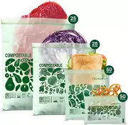 Compostable* Food Storage Bag Bundle – 1 Box Each of 25 Zip Quart Bags, 25 Zip S