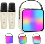 BlueFire Kids Karaoke Machine, Mini Karaoke System with 2 Karaoke Microphones, Portable Karaoke Speaker System with Mic and Colorful LED Lights for Home Party(Off-White)