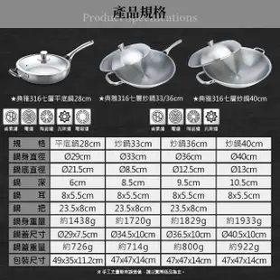 【米雅可】典雅#316不銹鋼七層複合金炒鍋 36cm(316不鏽鋼)