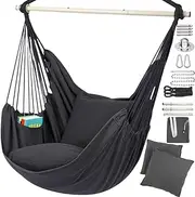 Outdoor Hanging Chair for Balcony and Garden, Hanging Chair with 2 Cushions and Mounting Accessories, Hanging Swing Without Frame, Indoor and Outdoor, Relaxing, Reading, Grey