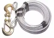 3/8" x 50 ft Galvanized Wire Rope Tow Cable, G70 Clevis Slip Hooks on Both Ends