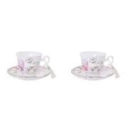 4pc Gibson Gifts Roses & Dandelion Tasseled Tea Cup & Saucer Set w/ Box