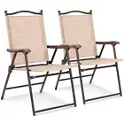 Costway Set of 2 Patio Folding Sling Back Chairs Camping Deck Garden Beach